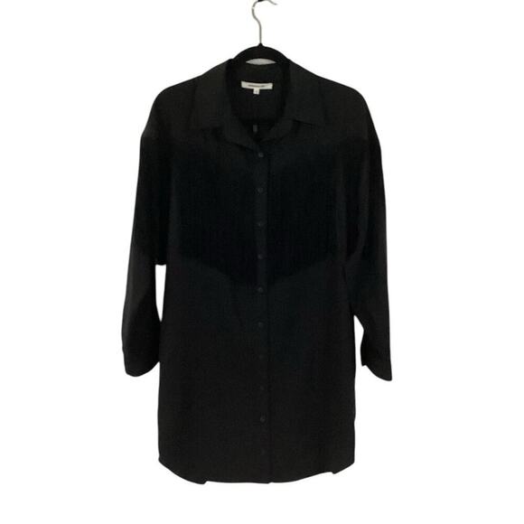 Emerson Fry Fringe Shirtdress In Black Tencel Button Front Pockets Size Small - Picture 2 of 15
